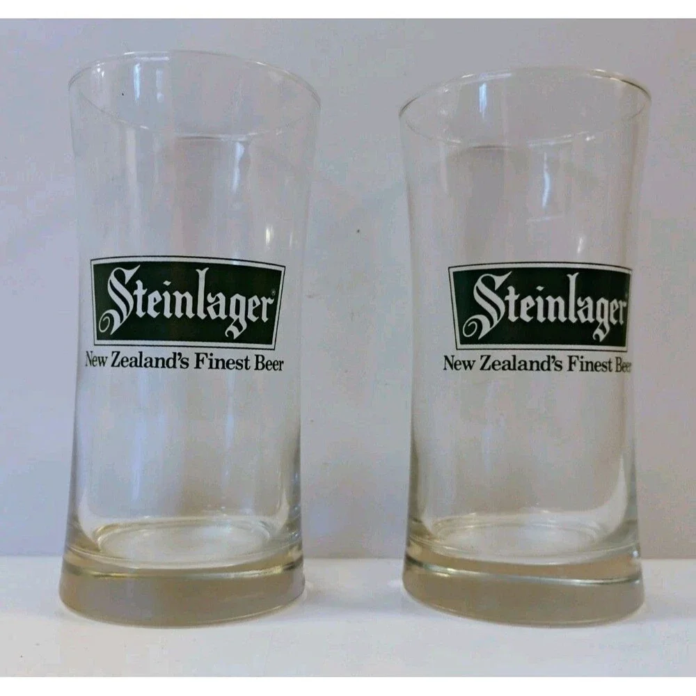 Vintage Steinlager Beer Glasses New Zealand’s Finest Hourglass Pilsner Set of 2
